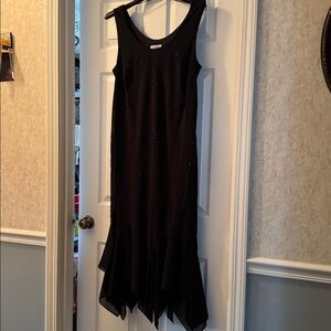 Black Sleeveless Long Dress with Beaded Floral Design